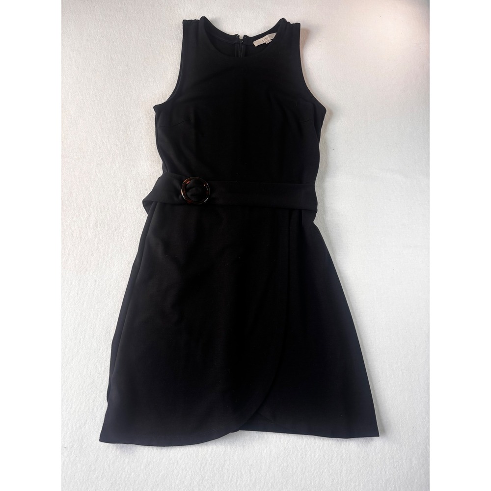 Ann Taylor LOFT Black Tortoiseshell Belted Wrap Sleeveless Shift Dress 10 - Picture 10 of 16
